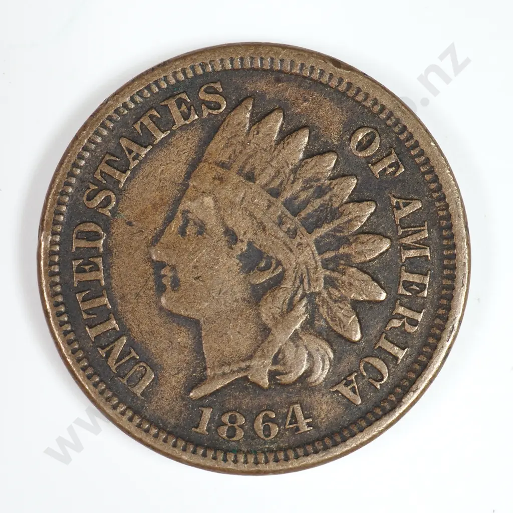 Indian Head Cent: 1864 Bronze With L - Very Fine. C.V USD $269 ( NZD $465 ) Image 1++