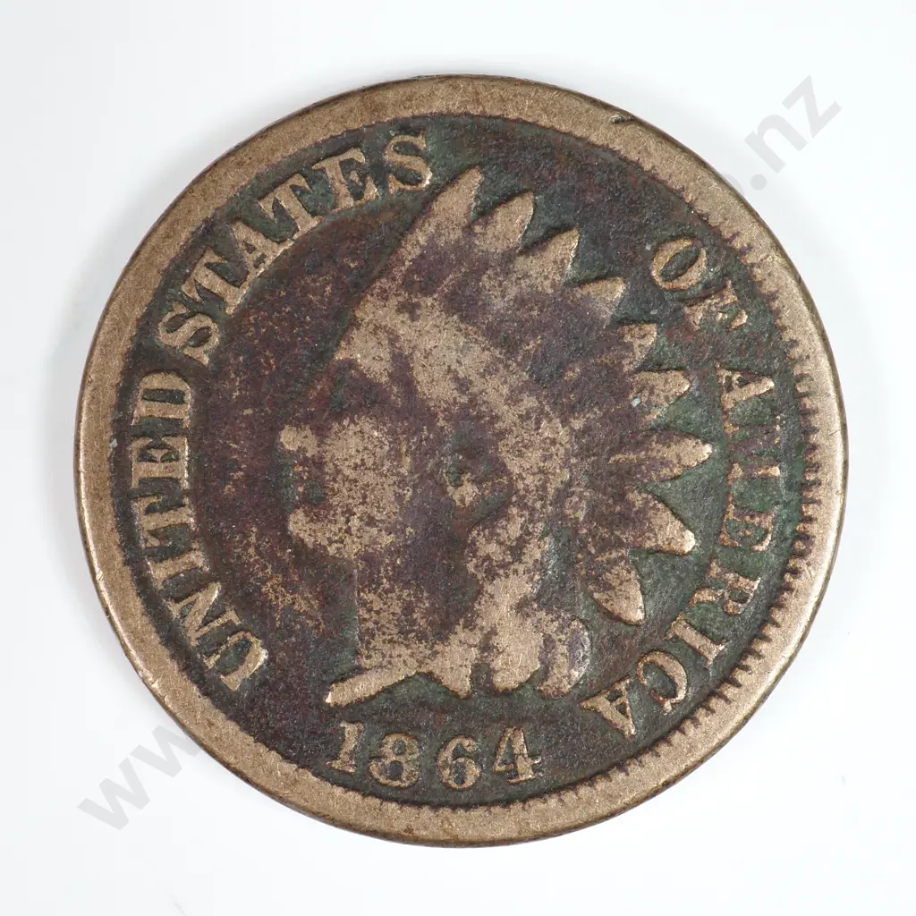 Indian Head Cent: 1864 Bronze No L - Very Good. C.V USD $30 ( NZD $50 ) Image 1++
