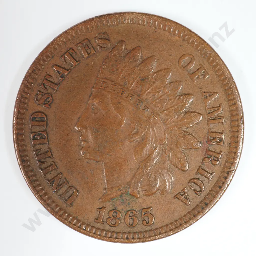 Indian Head Cent: 1865 - Very Fine. C.V USD $43 ( NZD $75 ) Image 1++