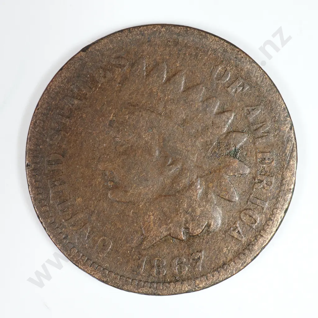 Indian Head Cent: 1867 - Very Good. C.V USD $91 ( NZD $160 ) Image 1++
