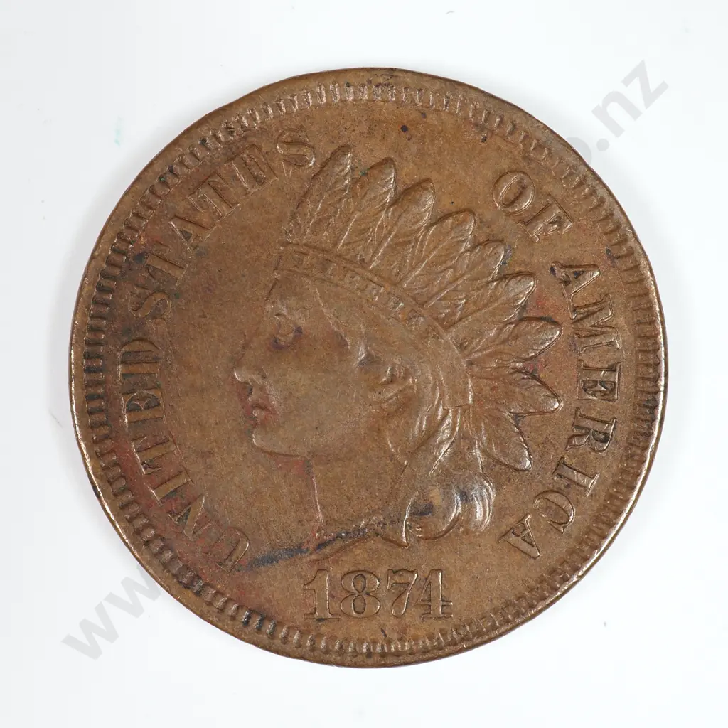 Indian Head Cent: 1874 - Very Fine. C.V USD $92 ( NZD $160 ) Image 1++