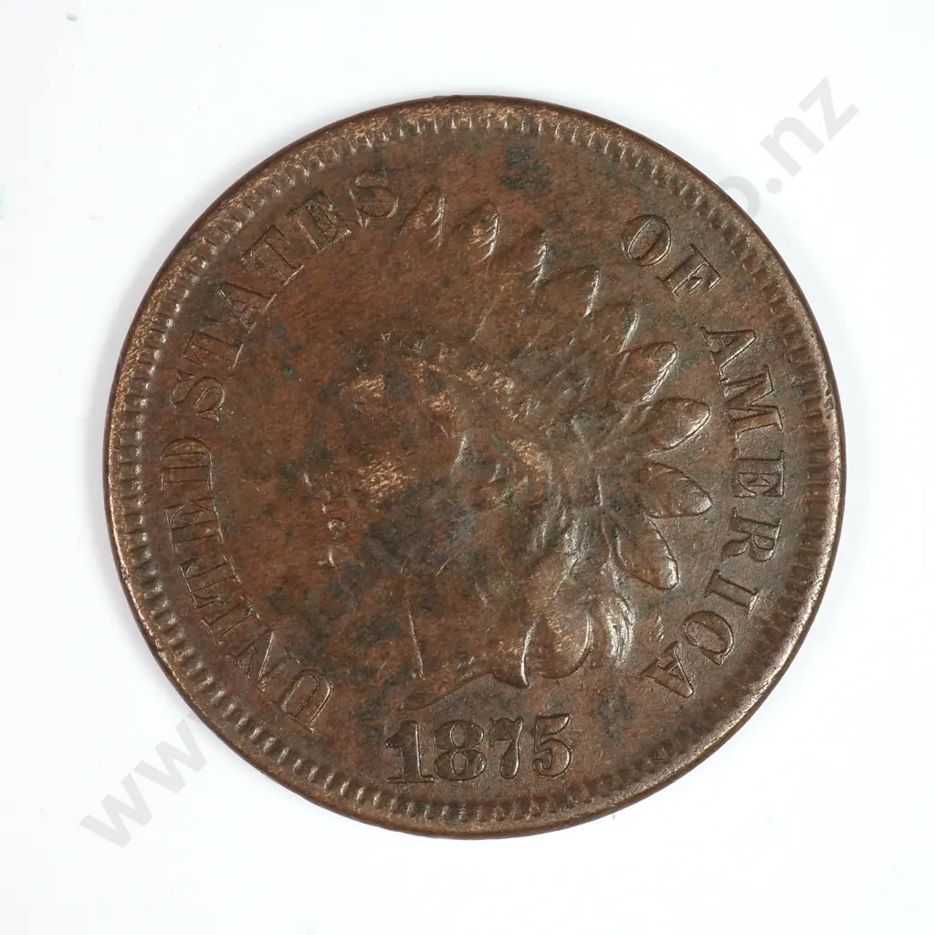 Indian Head Cent: 1875 - Very Fine. C.V USD $92 ( NZD $160 ) Image 1++