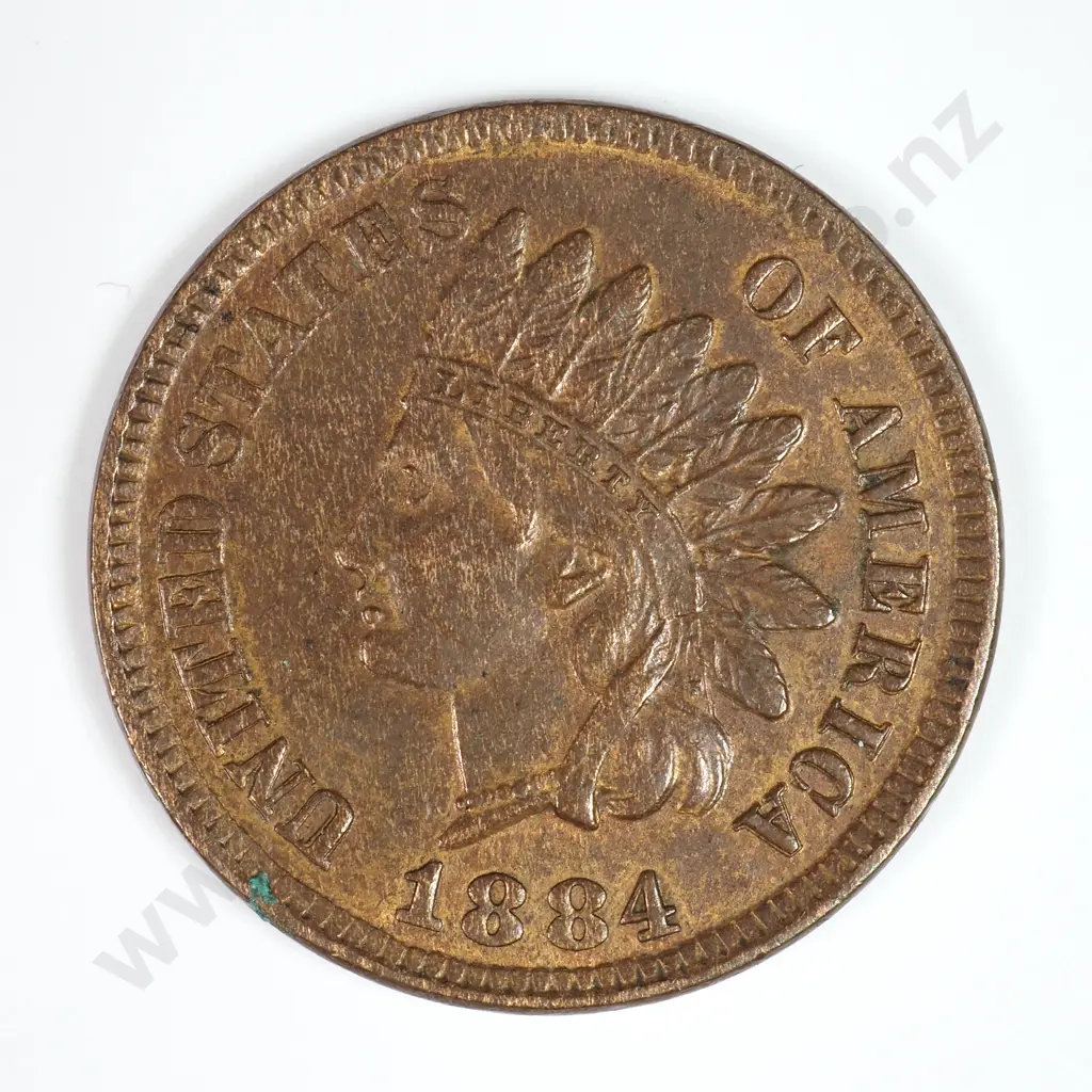 Indian Head Cent: 1884 - Almost Uncirculated. C.V USD $56 ( NZD $95 ) Image 1++