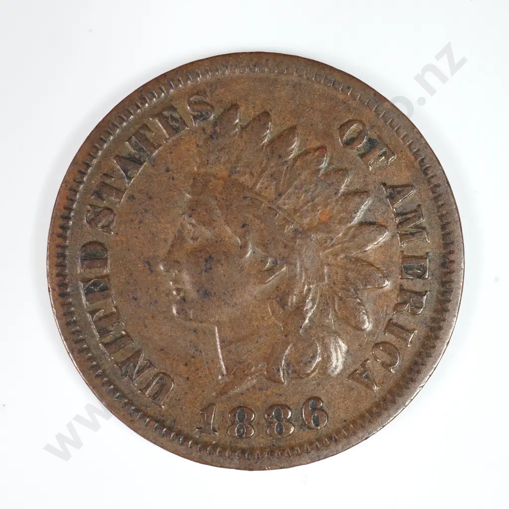 Indian Head Cent: 1886 - Very Fine. C.V USD $92 ( NZD $160 ) Image 1++