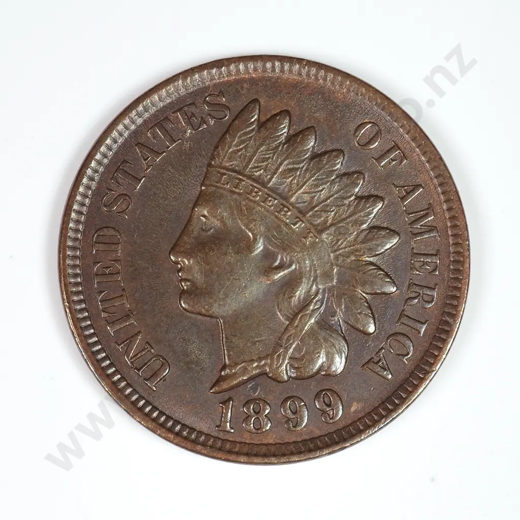 Indian Head Cent: 1899 - Almost Uncirculated. C.V USD $30 ( NZD $50 ) Image 1++