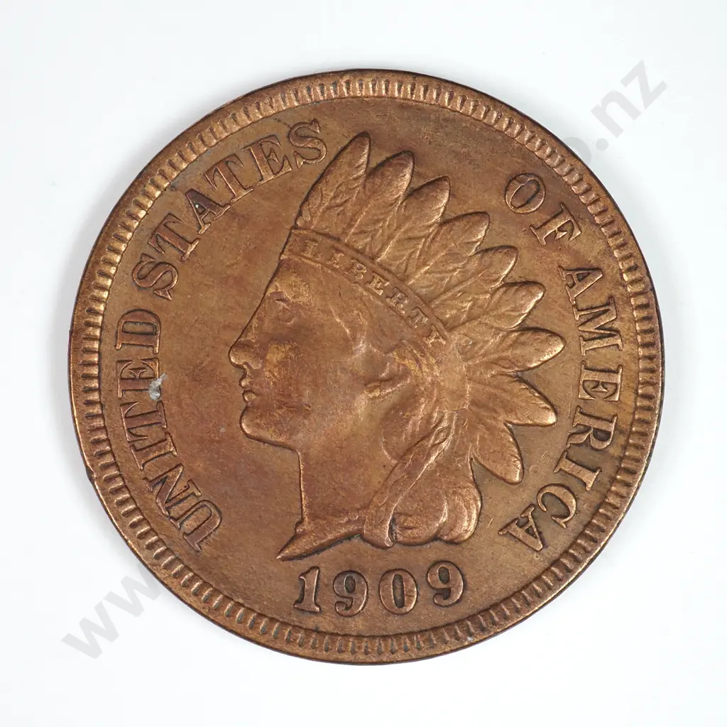 Indian Head Cent: 1909 - Almost Uncirculated. C.V USD $38 ( NZD $65 ) Image 1++