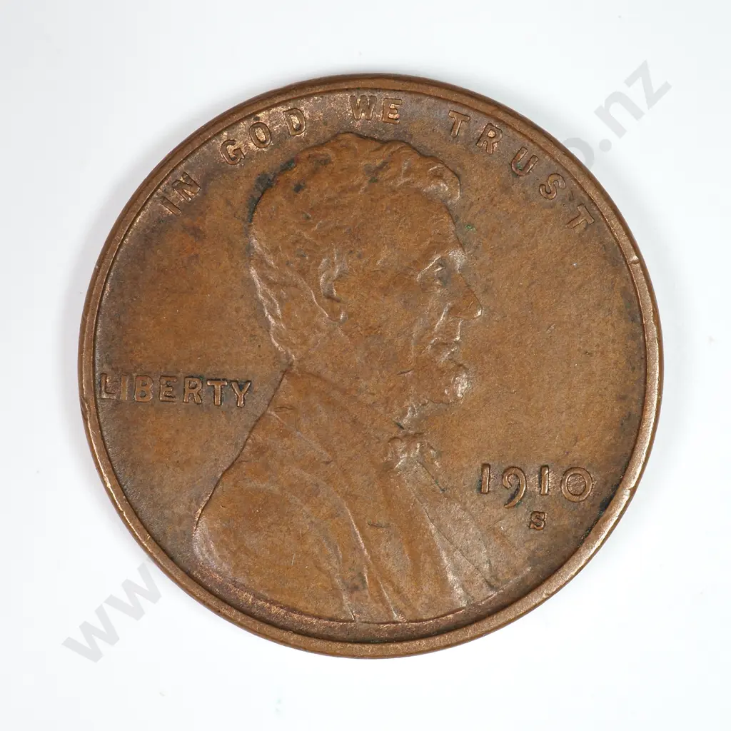 Lincoln Wheat Cent: 1910 S - Very Fine. C.V USD $38 ( NZD $65 ) Image 1++