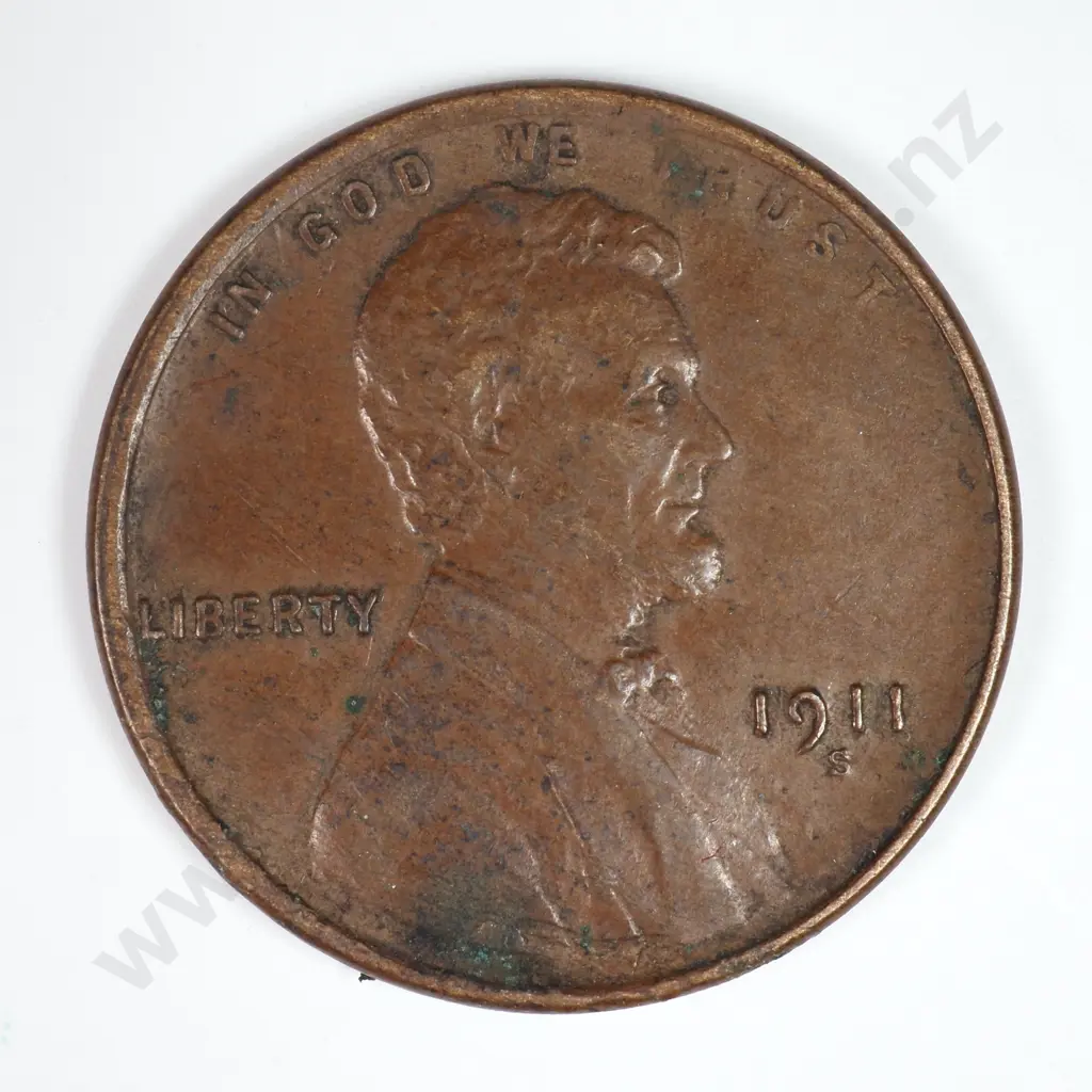 Lincoln Wheat Cent: 1911 S - Very Fine. C.V USD $81 ( NZD $140 ) Image 1++