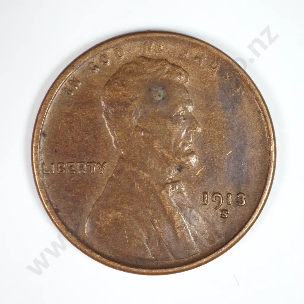 Lincoln Wheat Cent: 1913 S - Very Fine. C.V USD $43 ( NZD $75 ) Image 1++
