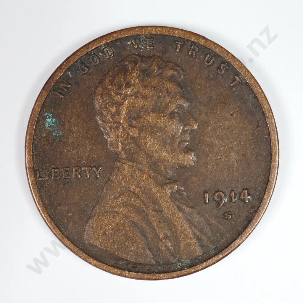 Lincoln Wheat Cent: 1914 S - Very Fine. C.V USD $50 ( NZD $85 ) Image 1++