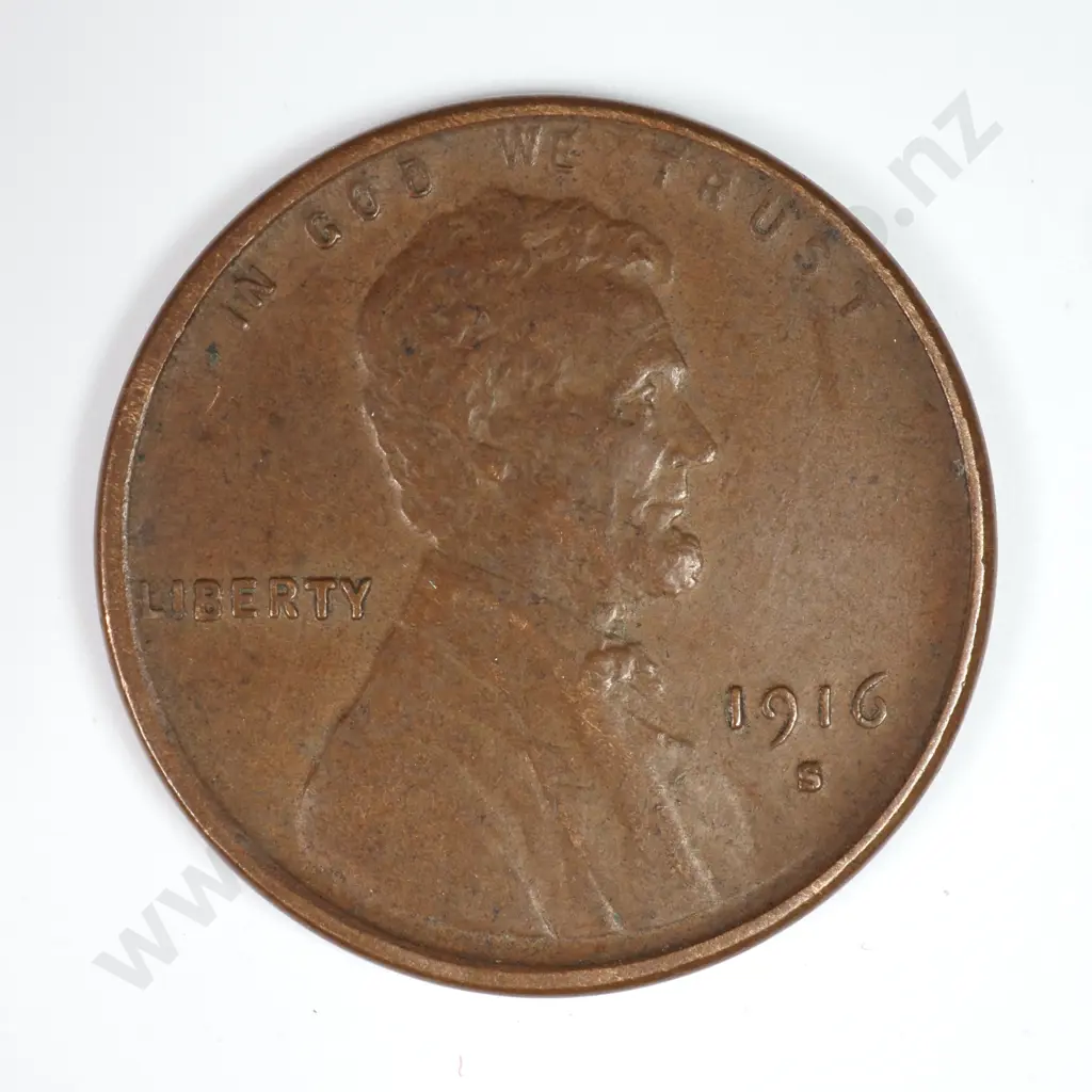 Lincoln Wheat Cent: 1916 S - Very Fine. C.V USD $19 ( NZD $30 ) Image 1++