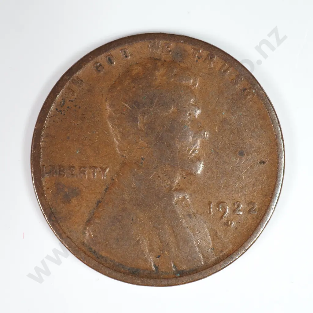 Lincoln Wheat Cent: 1922 D - Very Good. C.V USD $30 ( NZD $50 ) Image 1++