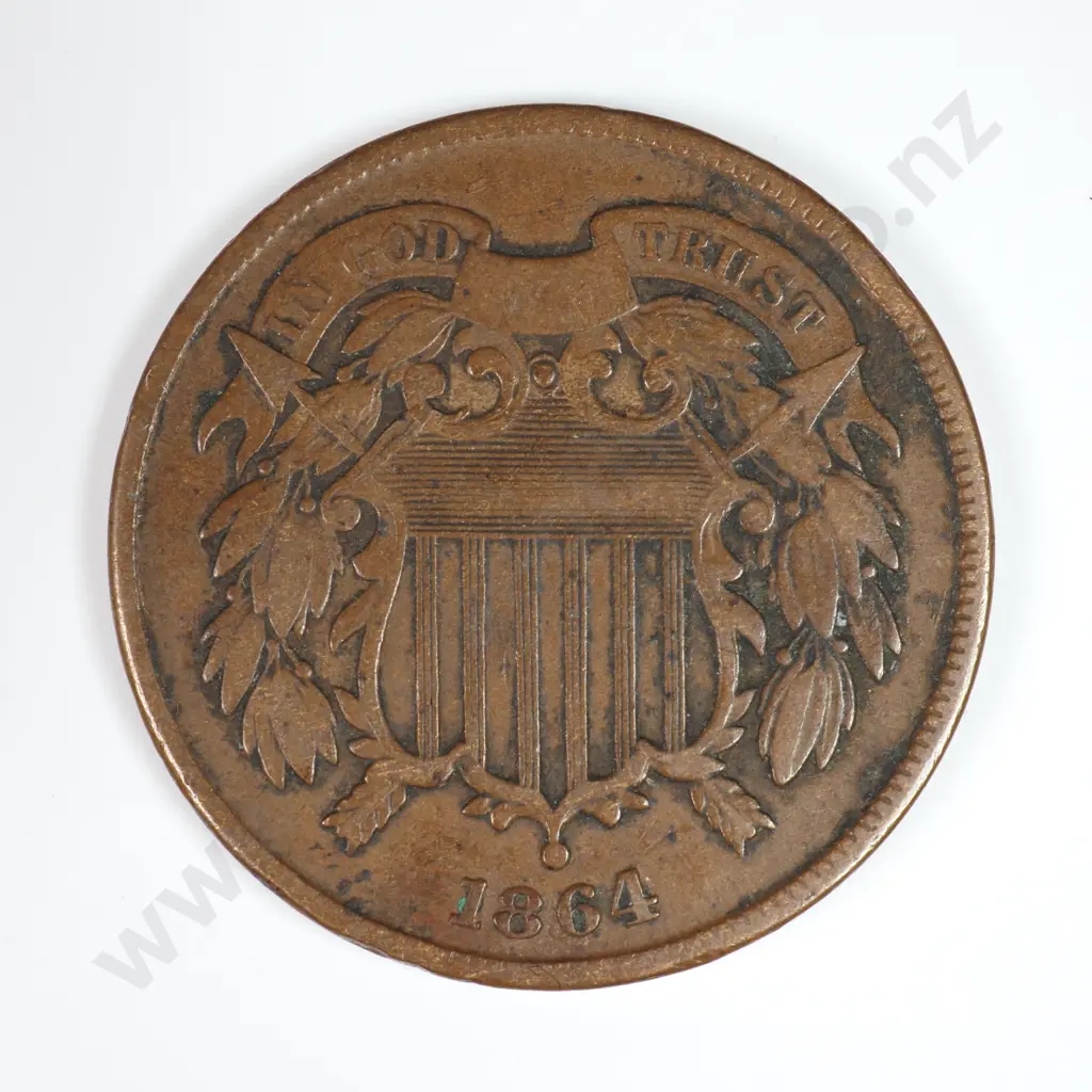Two Cent: 1864 Large Motto - Very Fine. C.V USD $43 ( NZD $75 ) Image 1++