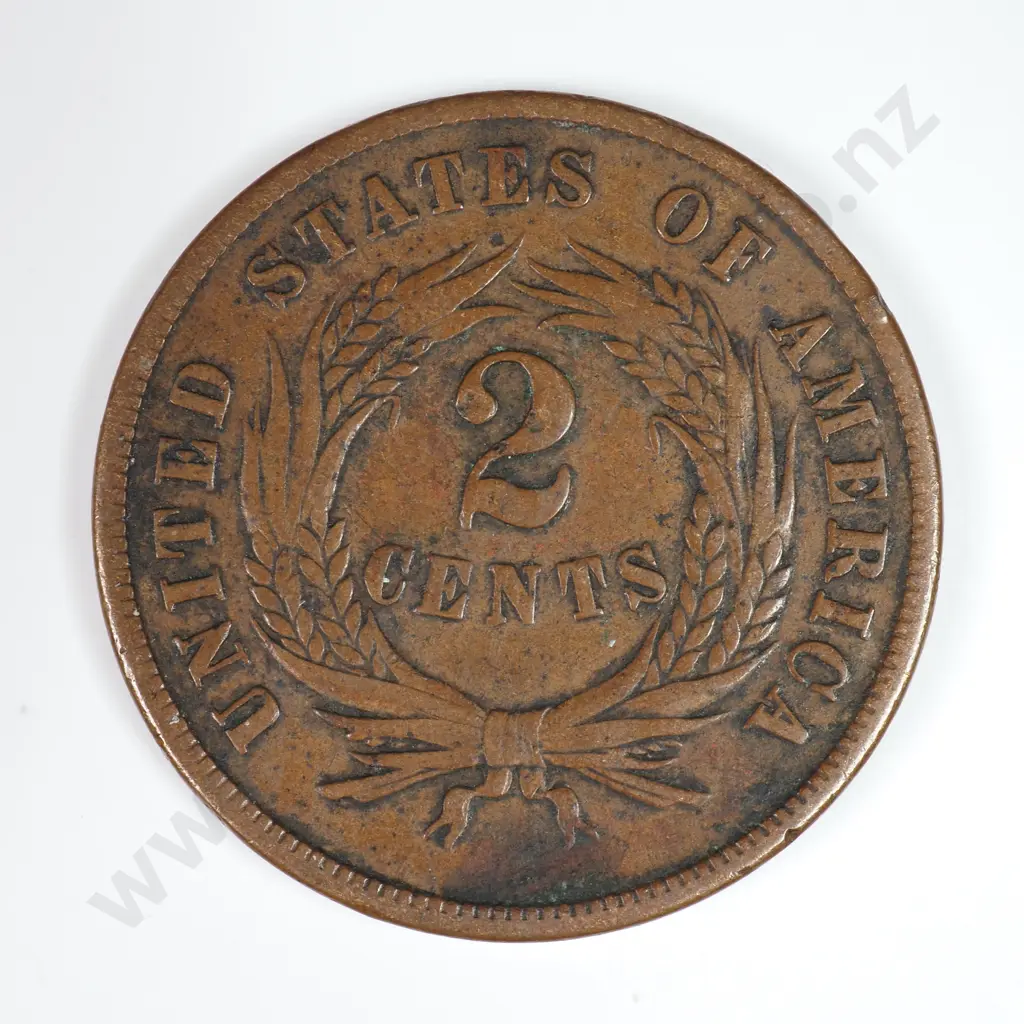 Two Cent: 1864 Large Motto - Very Fine. C.V USD $43 ( NZD $75 ) Image 1++