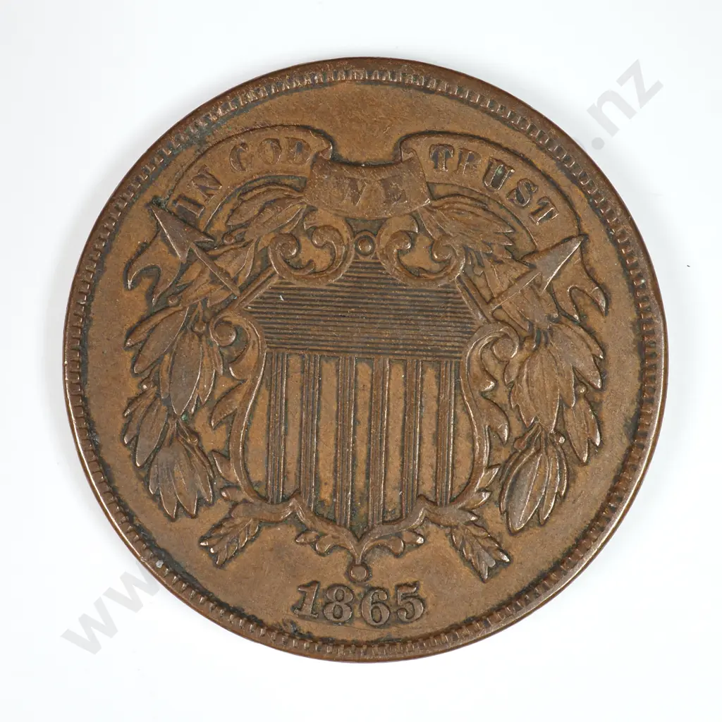 Two Cent: 1865 - Extremely Fine. C.V USD $69 ( NZD $120 ) Image 1++