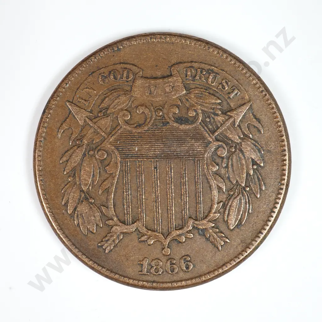 Two Cent: 1866 - Very Fine. C.V USD $43 ( NZD $75 ) Image 1++