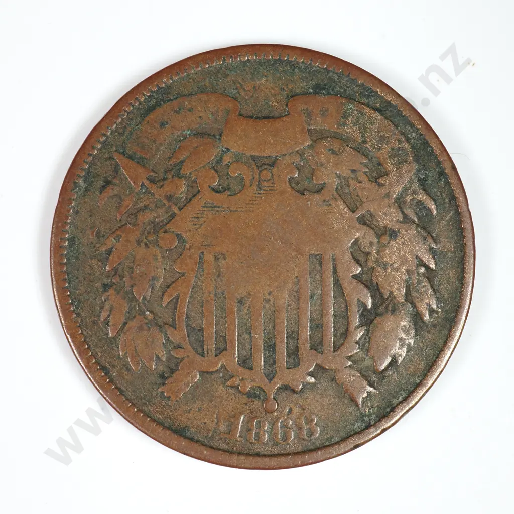 Two Cent: 1868 - Very Good. C.V USD $50 ( NZD $85 ) Image 1++