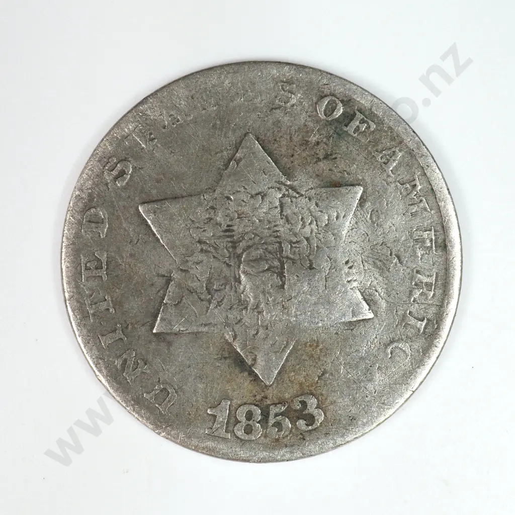 Silver Three Cent: 1853 - Good. C.V USD $53 ( NZD $90 ) Image 1++
