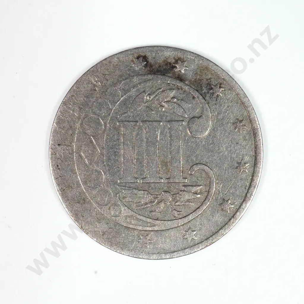 Silver Three Cent: 1854 - Very Good. C.V USD $82 ( NZD $140 ) Image 1++