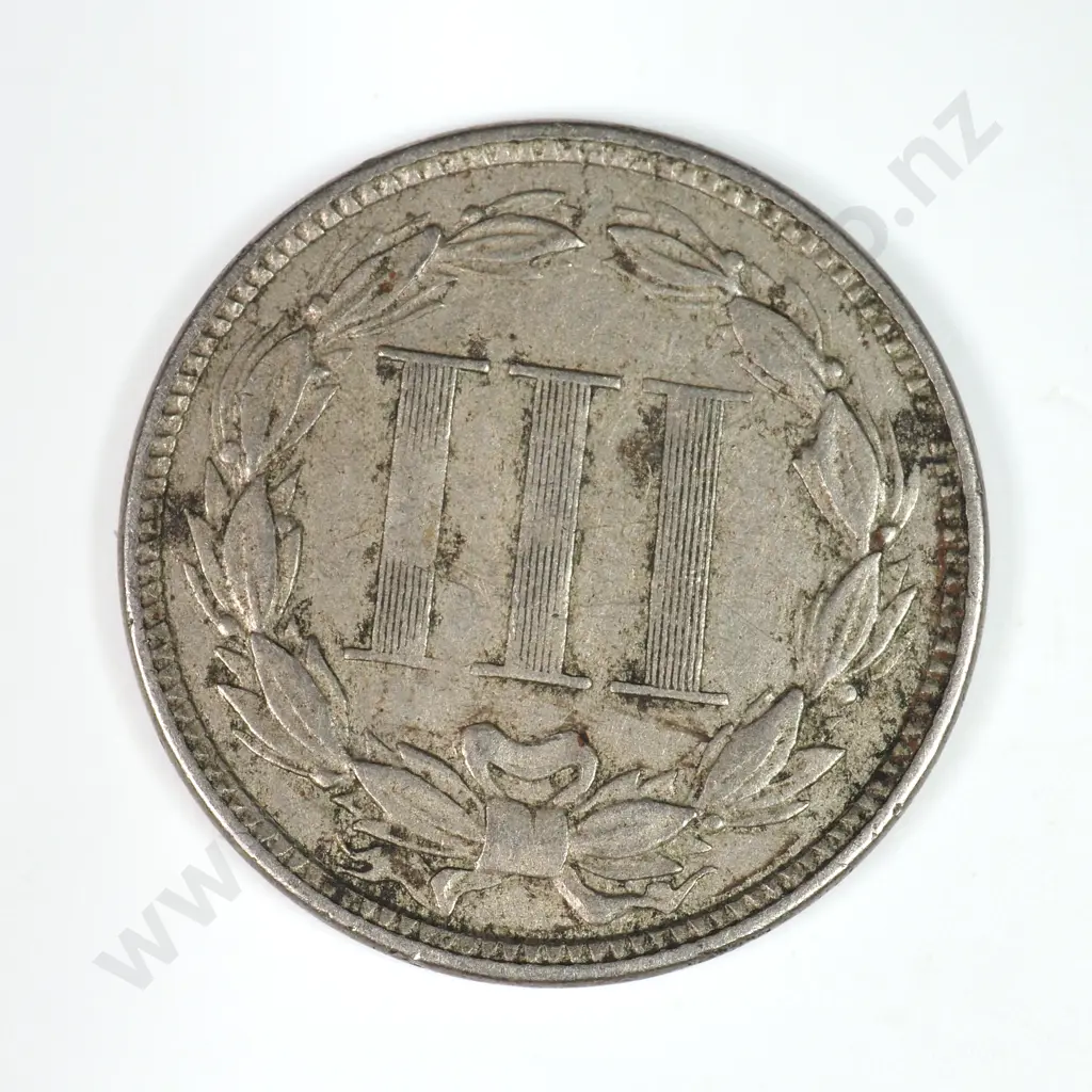 Nickel Three Cent: 1865 - Very Fine. C.V USD $43 ( NZD $75 ) Image 1++