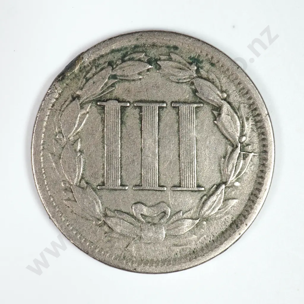 Nickel Three Cent: 1866 - Very Fine. C.V USD $43 ( NZD $75 ) Image 1++