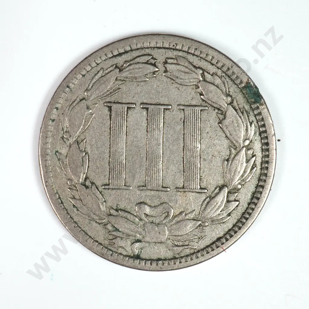 Nickel Three Cent: 1867 - Very Fine. C.V USD $43 ( NZD $75 ) Image 1++