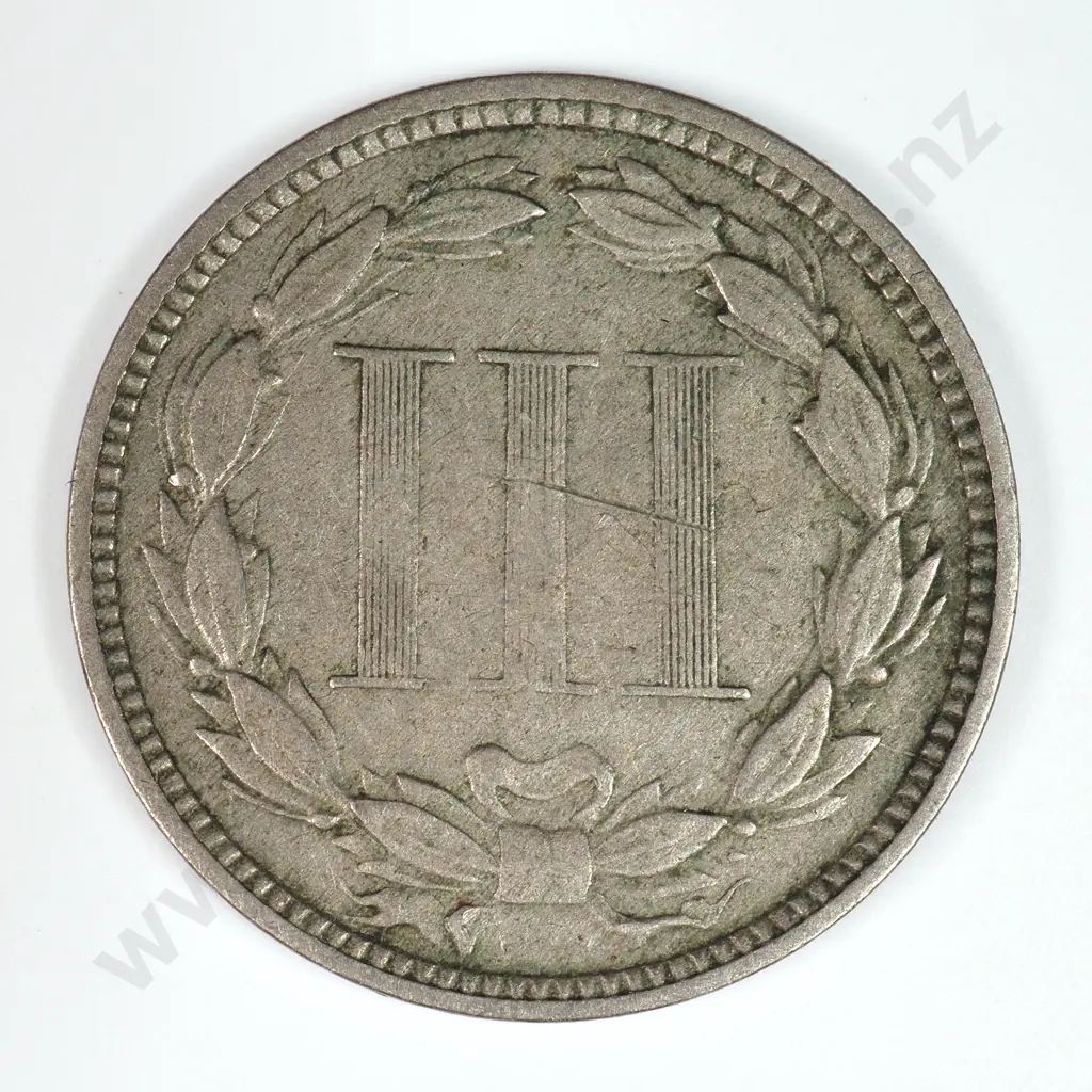 Nickel Three Cent: 1869 - Very Fine. C.V USD $43 ( NZD $75 ) Image 1++