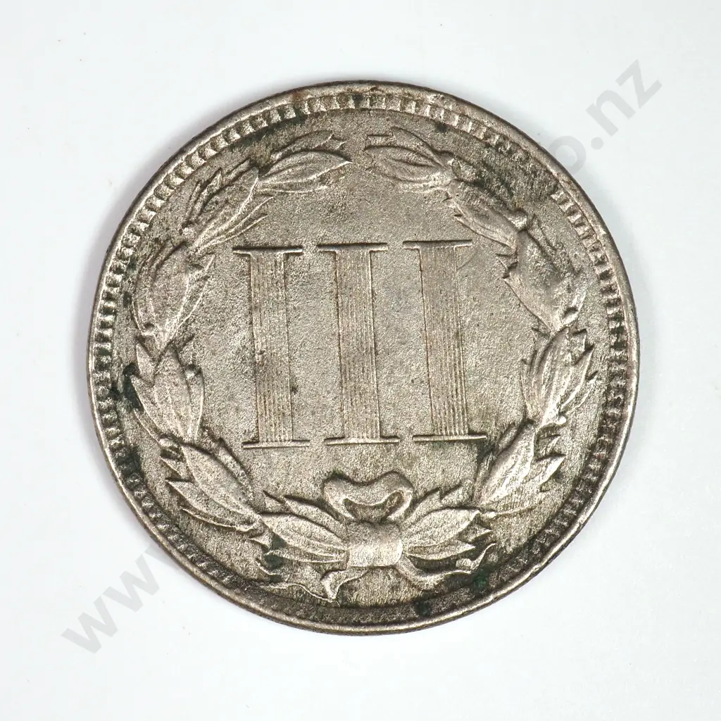 Nickel Three Cent: 1873 Open 3 - Extremely Fine. C.V USD $61 ( NZD $105 ) Image 1++