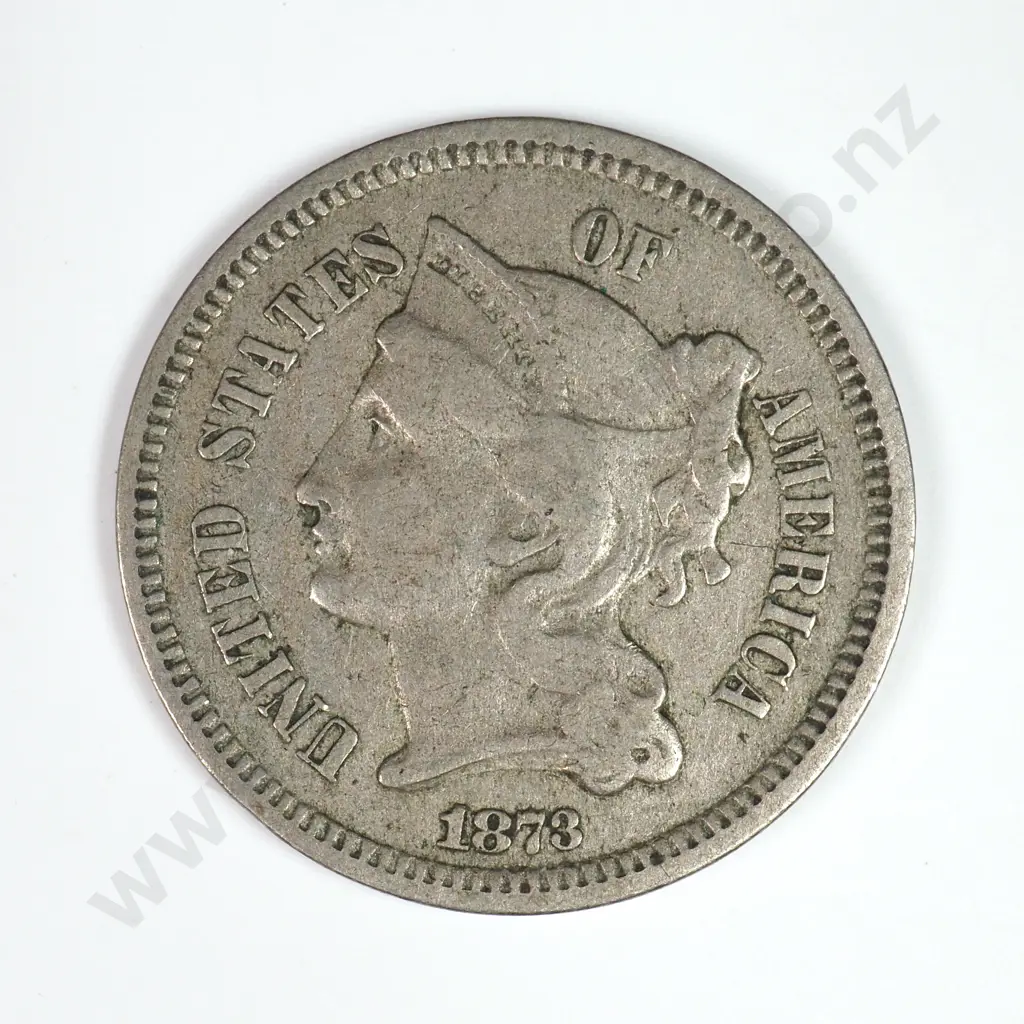 Nickel Three Cent: 1873 Closed 3 - Very Fine. C.V USD $43 ( NZD $75 ) Image 1++