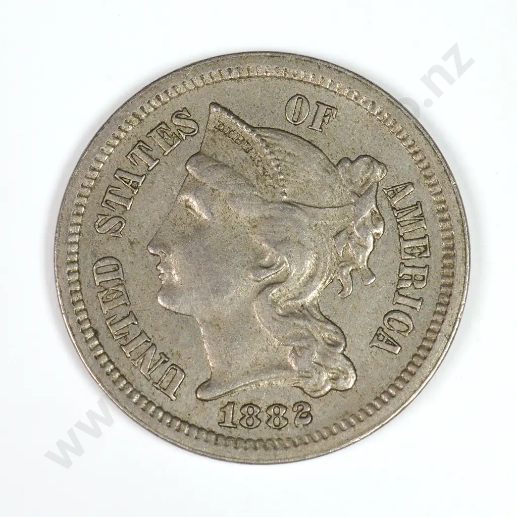 Nickel Three Cent: 1882 - Extremely Fine. C.V USD $313 ( NZD $545 ) Image 1++
