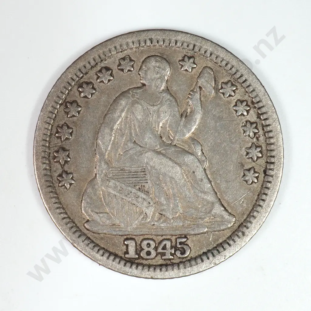 Half Dime: 1845 - Very Fine. C.V USD $52 ( NZD $90 ) Image 1++