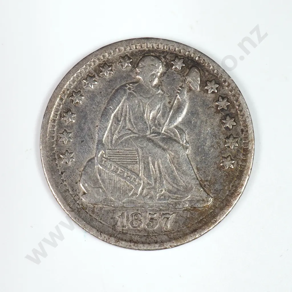 Half Dime: 1857 - Very Fine. C.V USD $52 ( NZD $90 ) Image 1++