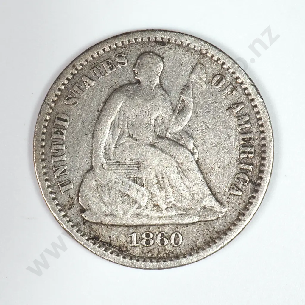 Half Dime: 1860 - Very Fine. C.V USD $52 ( NZD $90 ) Image 1++
