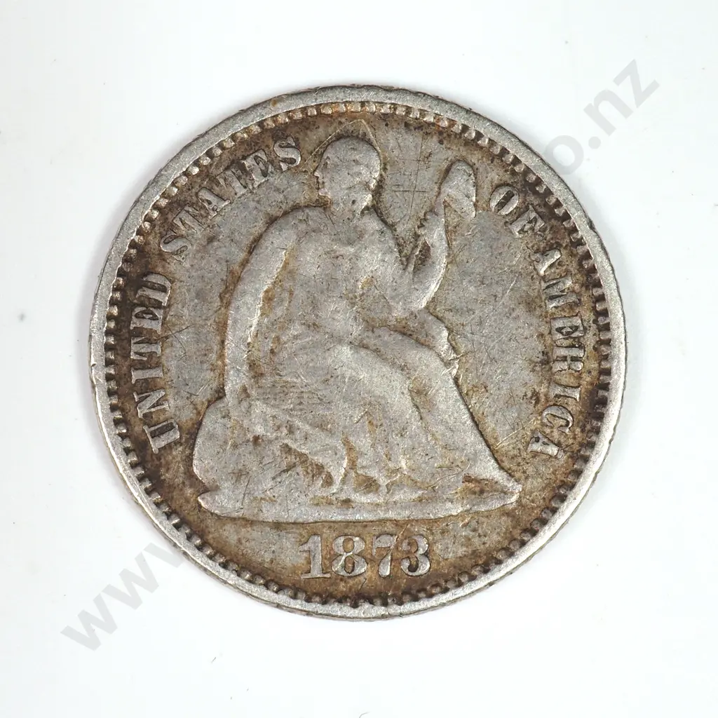 Half Dime: 1873 - Very Fine. C.V USD $52 ( NZD $90 ) Image 1++