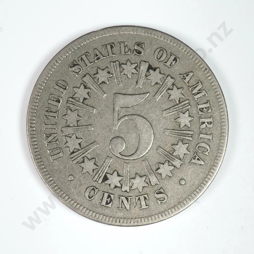 Shield Nickel: 1866 With Rays - Very Fine. C.V USD $123 ( NZD 215 ) Image 1++
