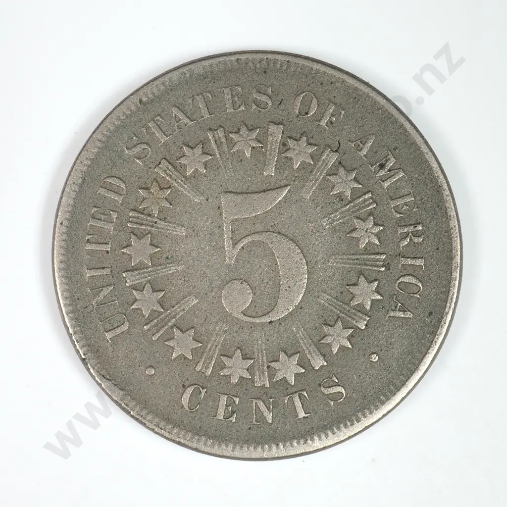 Shield Nickel: 1867 With Rays - Fine. C.V USD $91 ( NZD 160 ) Image 1++