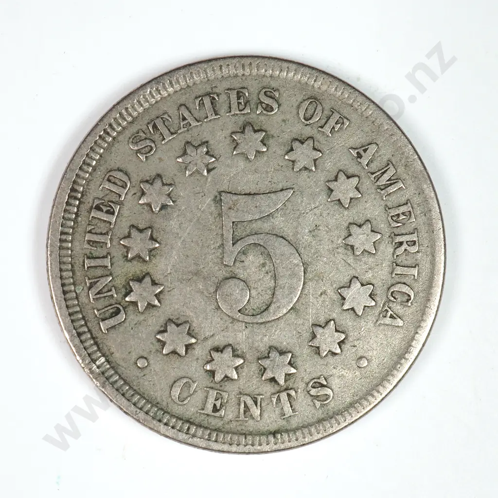 Shield Nickel: 1867 Without Rays - Fine. C.V USD $30 ( NZD 50 ) Image 1++