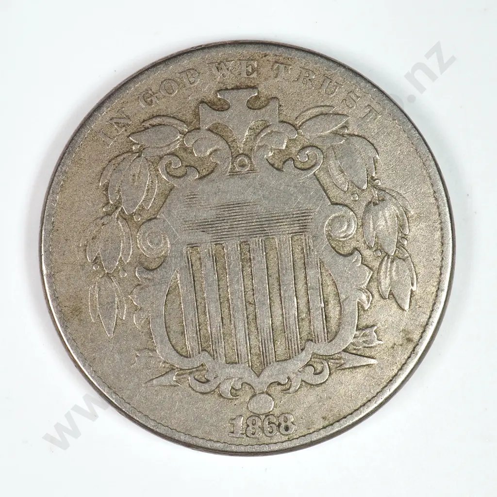 Shield Nickel: 1868 - Fine. C.V USD $50 ( NZD 85 ) Image 1++