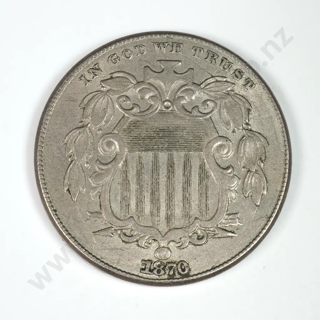 Shield Nickel: 1870 - Extremely Fine. C.V USD $123 ( NZD $215 ) Image 1++
