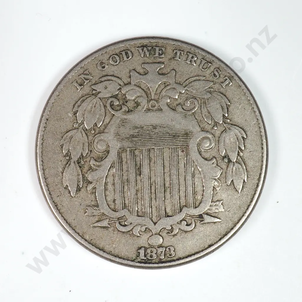 Shield Nickel: 1873 Open 3 - Very Fine. C.V USD $100 ( NZD 175 ) Image 1++