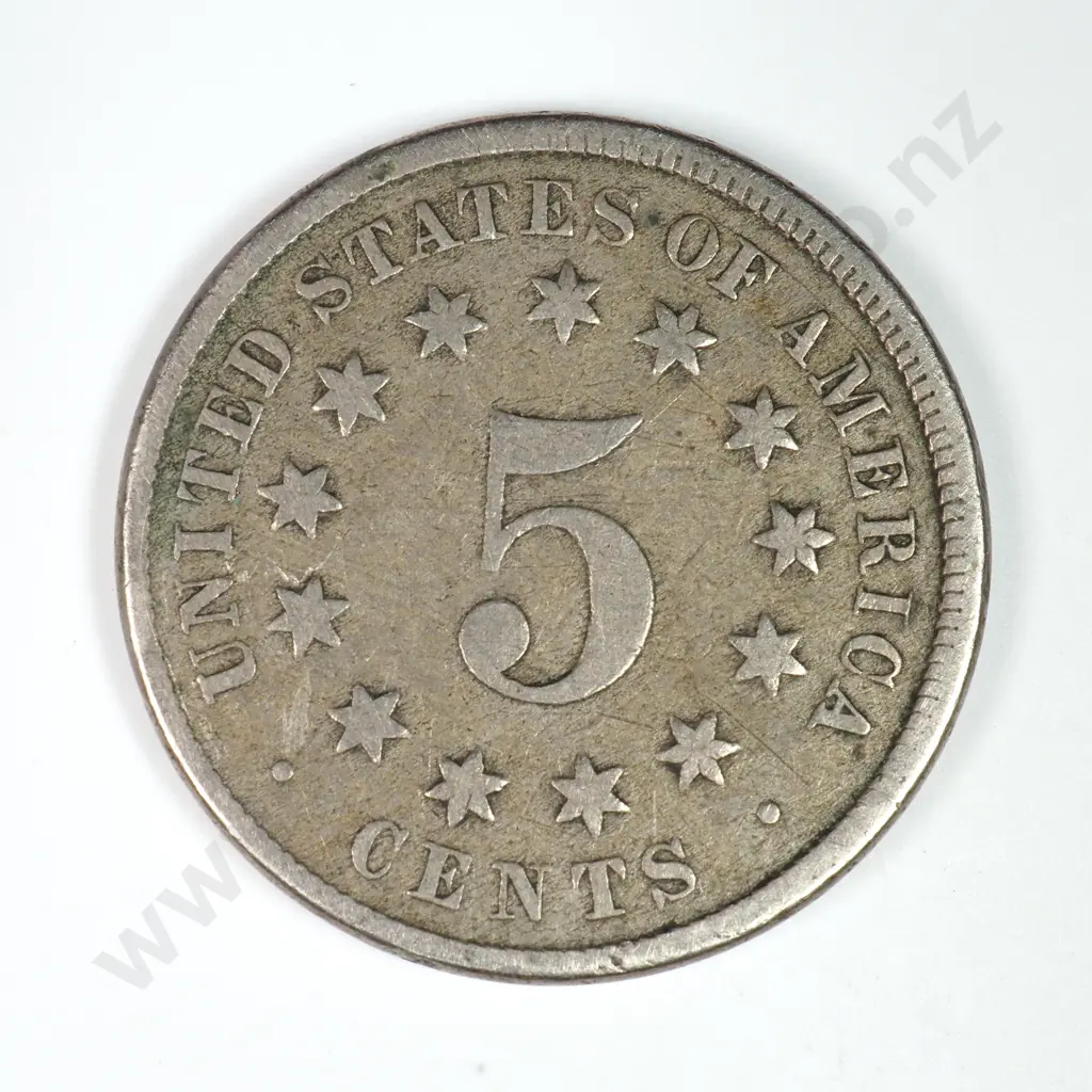 Shield Nickel: 1874 - Fine. C.V USD $92 ( NZD 160 ) Image 1++