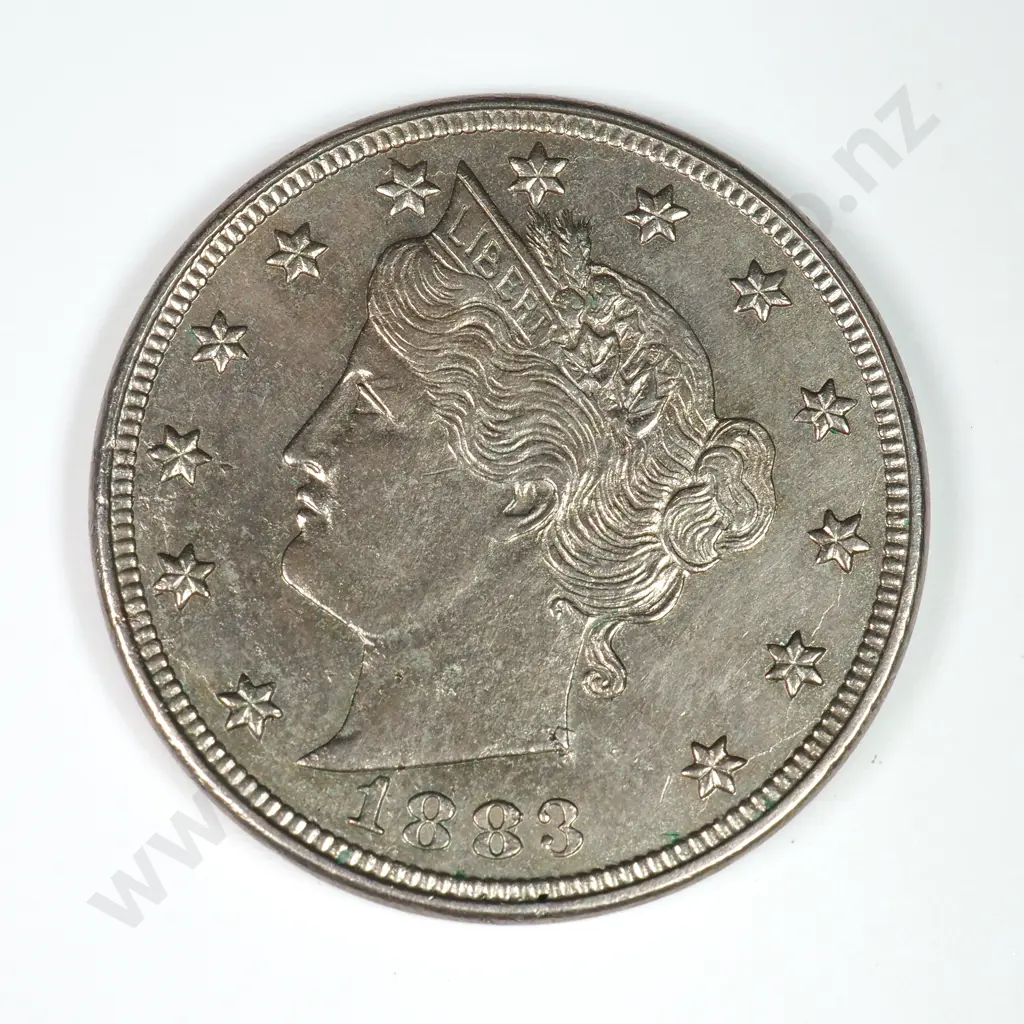 Liberty Nickel: 1883 No Cents - Almost Uncirculated. C.V USD $25 ( NZD 45 ) Image 1++