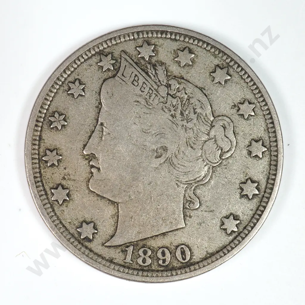 Liberty Nickel: 1890 - Very Fine. C.V USD $50 ( NZD 85 ) Image 1++