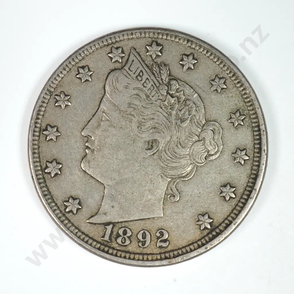 Liberty Nickel: 1892 - Very Fine. C.V USD $50 ( NZD 85 ) Image 1++