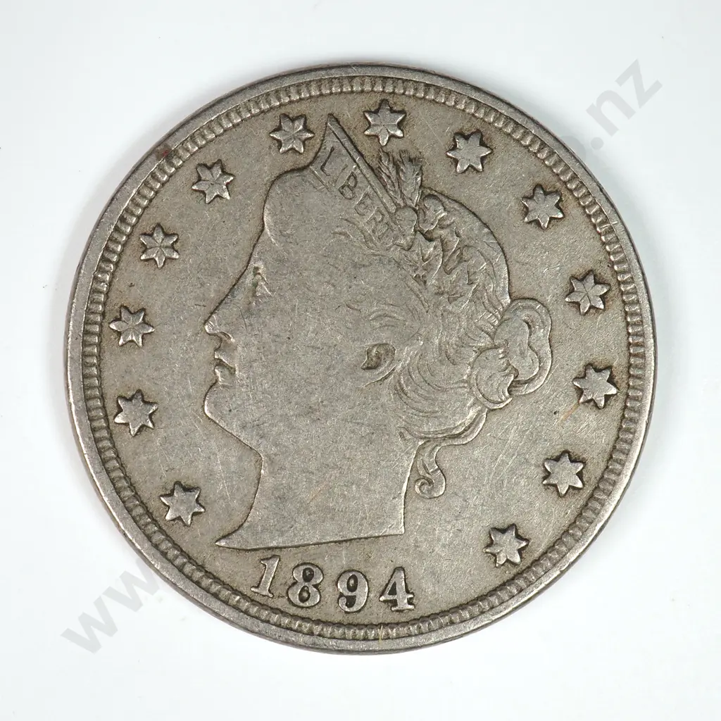 Liberty Nickel: 1894 - Very Fine. C.V USD $207 ( NZD 360 ) Image 1++