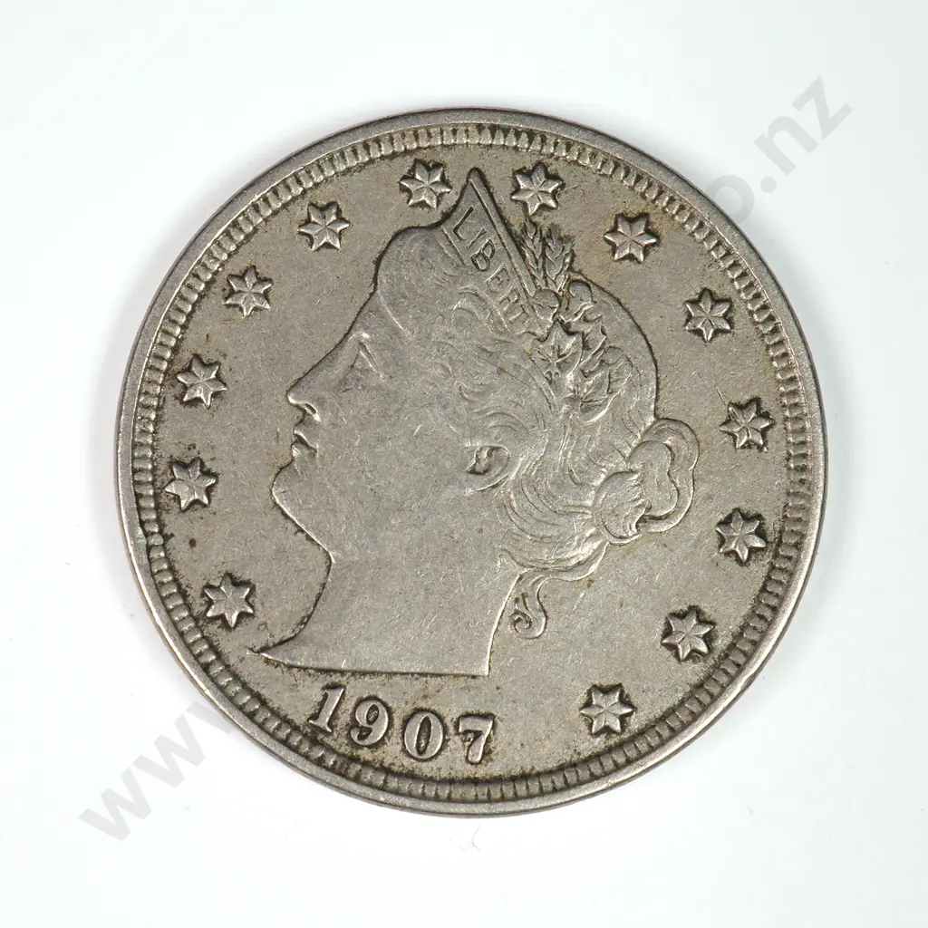 Liberty Nickel: 1907 - Extremely Fine. C.V USD $38 ( NZD 65 ) Image 1++
