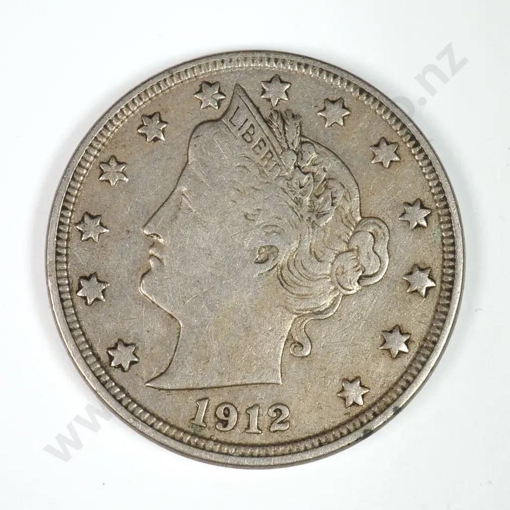 Liberty Nickel: 1912 - Very Fine. C.V USD $19 ( NZD 35 ) Image 1++