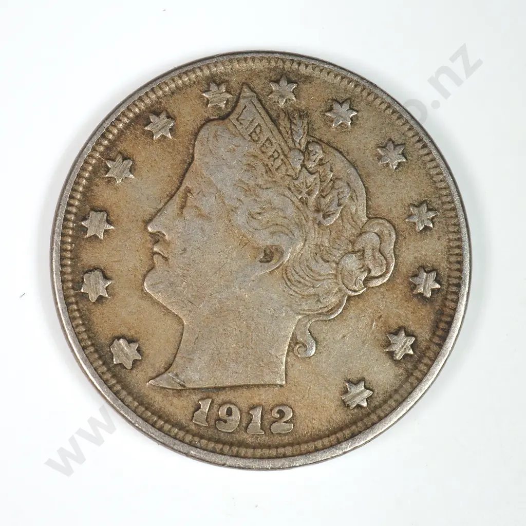 Liberty Nickel: 1912 D - Very Fine. C.V USD $50 ( NZD 85 ) Image 1++