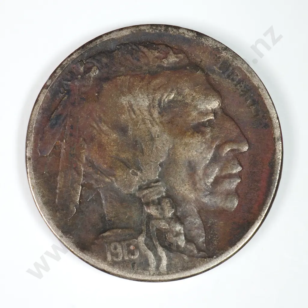 Buffalo Nickel: 1913 D Line - Dark Else Very Fine. Image 1++