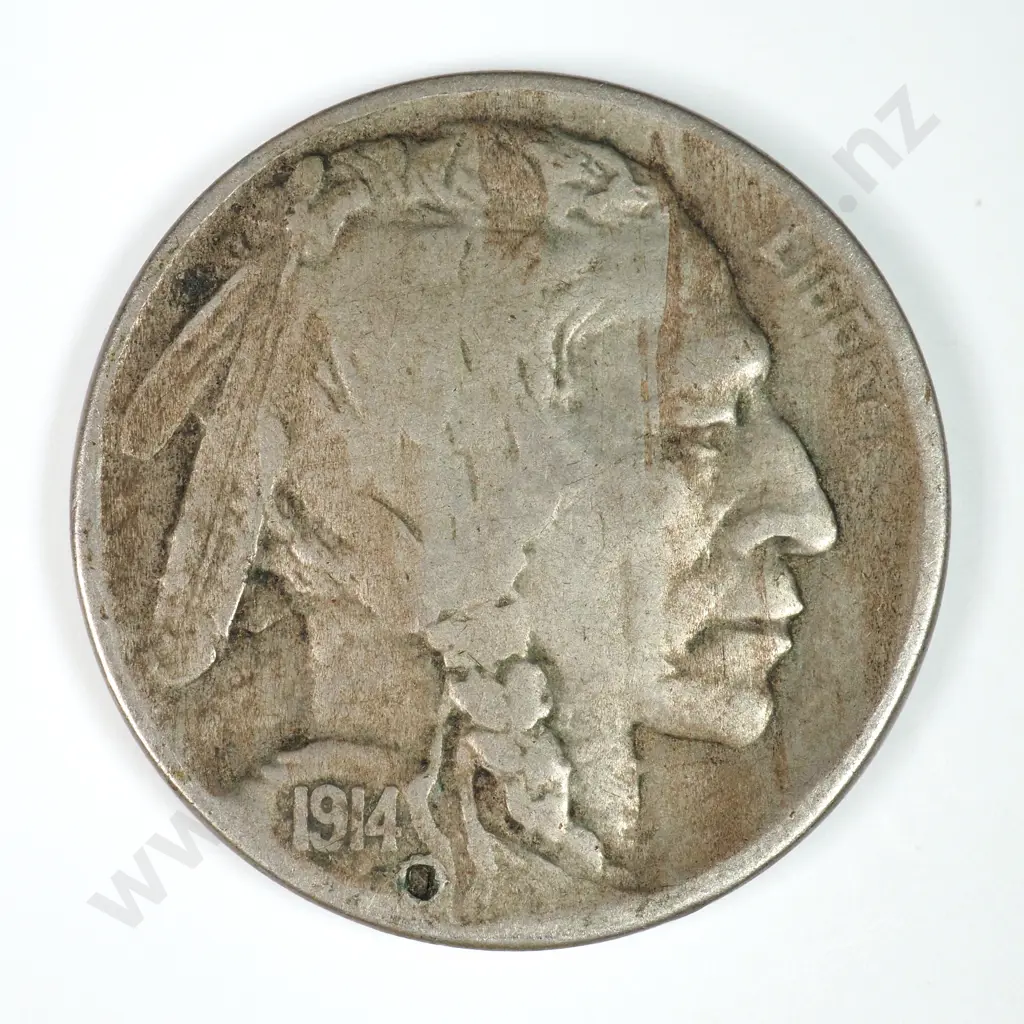 Buffalo Nickel: 1914 D - Attempted Piercing Else Very Fine. Image 1++